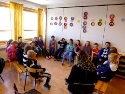 A typical Norwegian public school classroom. These students are in Barneskole.