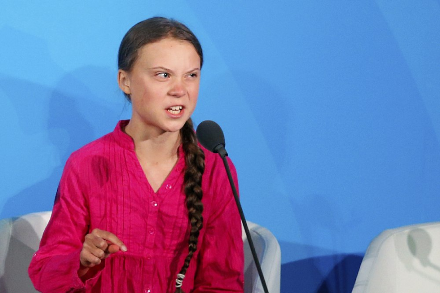 Greta+Thunberg+addressing+the+Climate+Action+Summit+at+the+UN+on+Sept.+23%2C+2019.