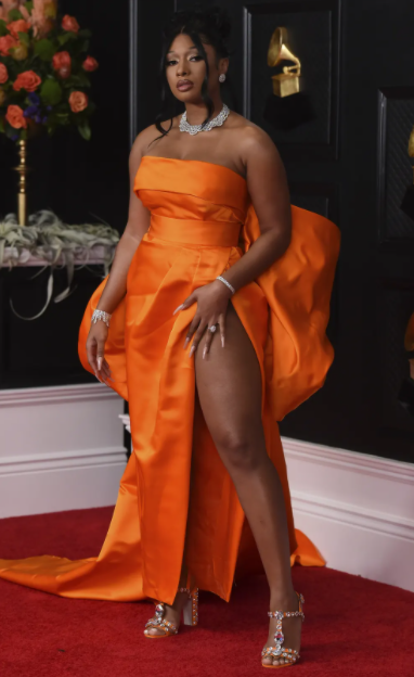 Megan Thee Stallion on the red carpet. Photo courtesy of Jordan Strauss, Invision/AP.